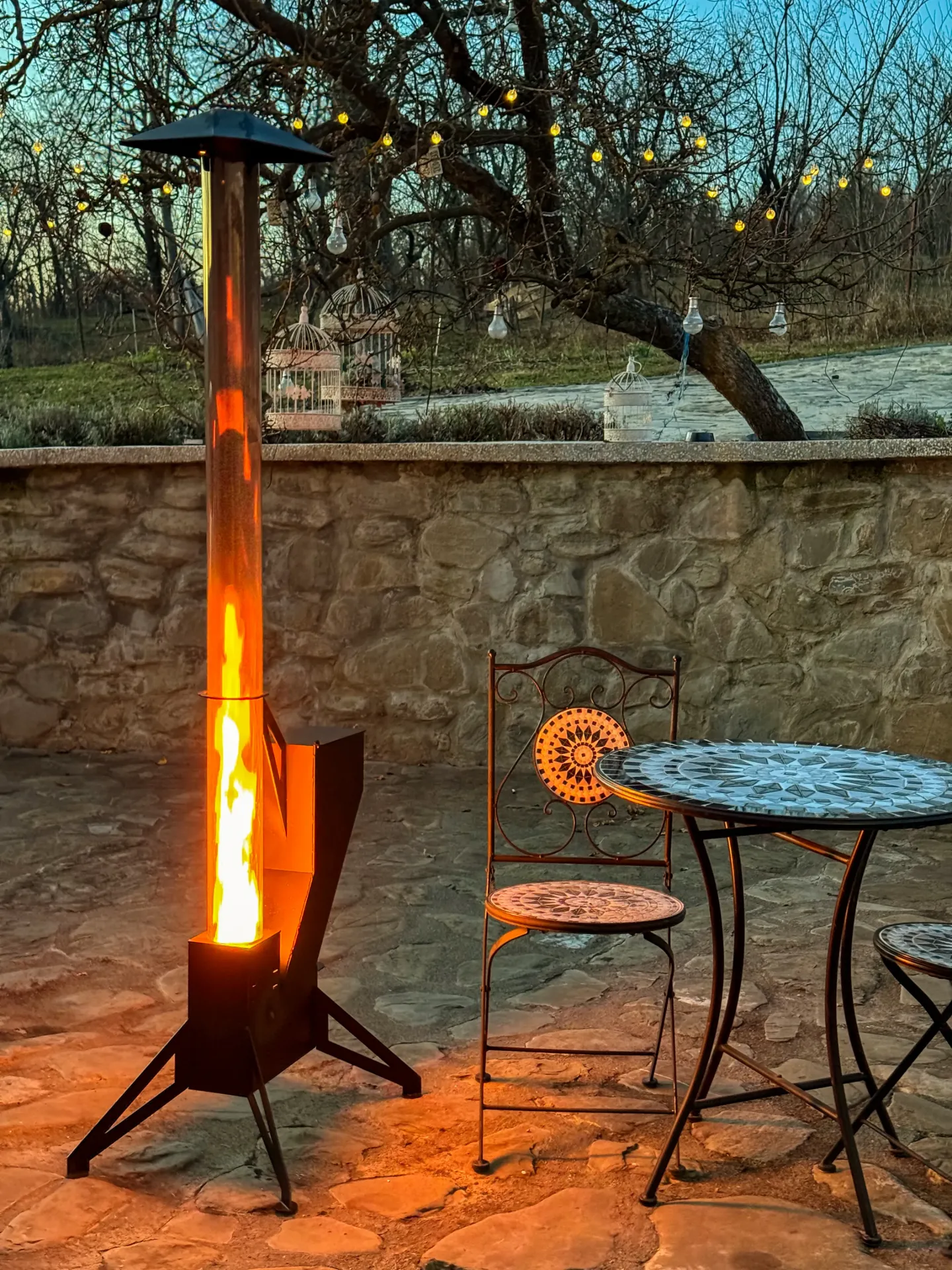 Soba Exterior cu Flacăra Verticala, Tub din Sticla Termorezistenta 150 cm, Oțel 3 mm