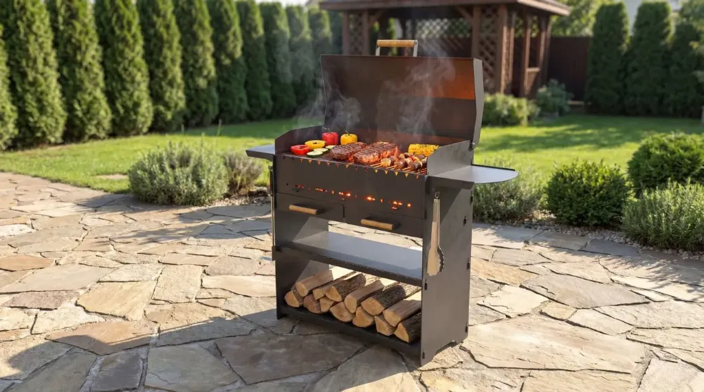Grătar gradina – model Premium cu capac, Oțel 3 mm