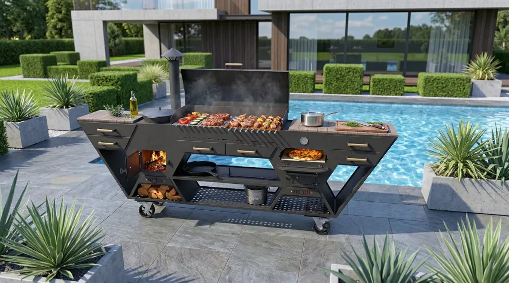 MASTER PRO Outdoor Kitchen – Grill, Wood Oven & Cauldron Stand – 3 mm Steel