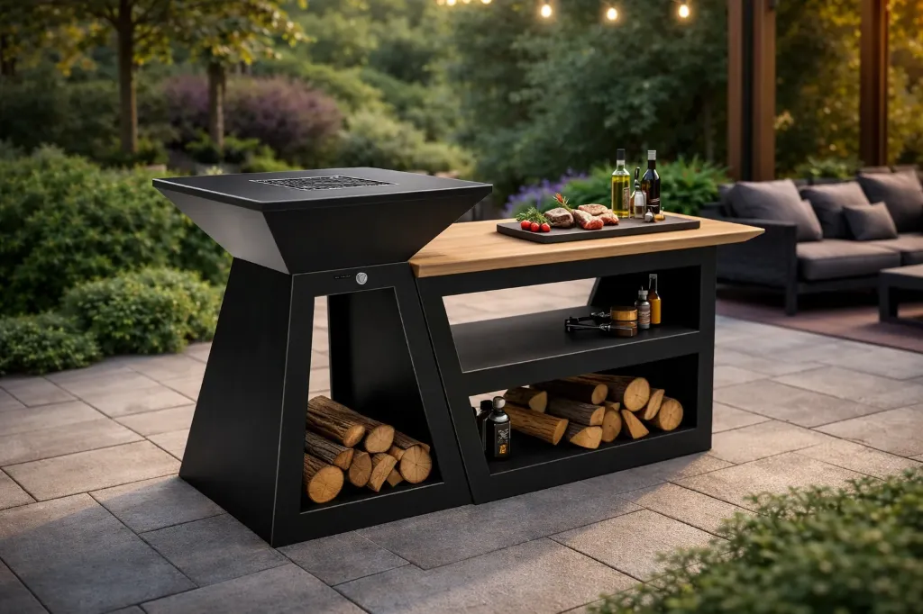 Grill with 10 mm Plate, Wooden Top and Storage Space  "Master Chef Grill & Plate"