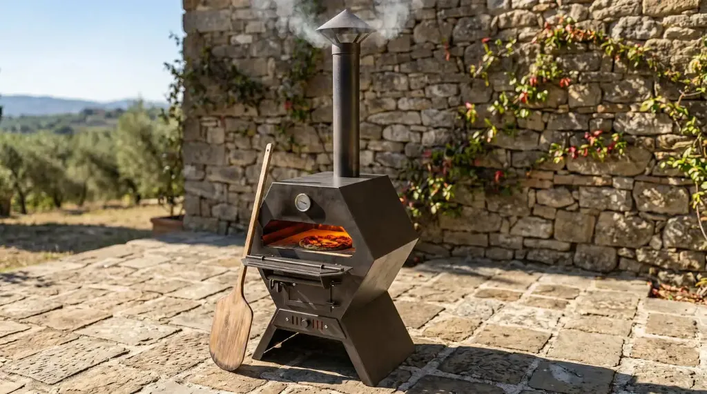 Cuptor de Pizza pe Lemne Outdoor – Oțel 3 mm, cu Termometru și Coș de Fum
