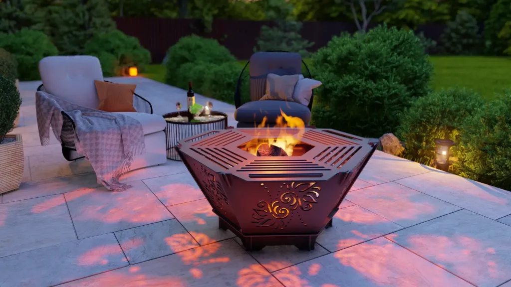Garden Fireplace with Removable Grill, Diameter 70 cm, Floral Model - 3 mm Steel