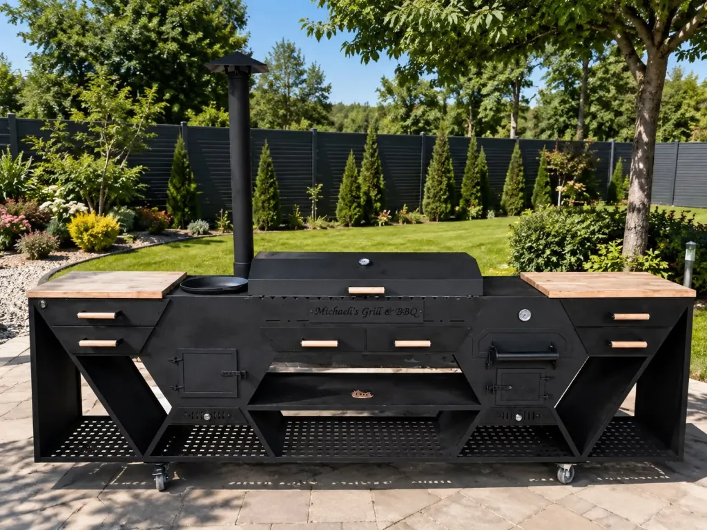 Bucătărie Outdoor MASTER PRO – Grill, Cuptor pe Lemne & Suport Ceaun – Oțel 3 mm