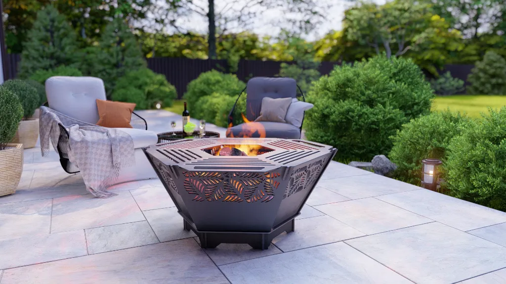 Garden Fire Pit with Removable Grill, Diameter 70 cm, Leaf Model - 3 mm Steel