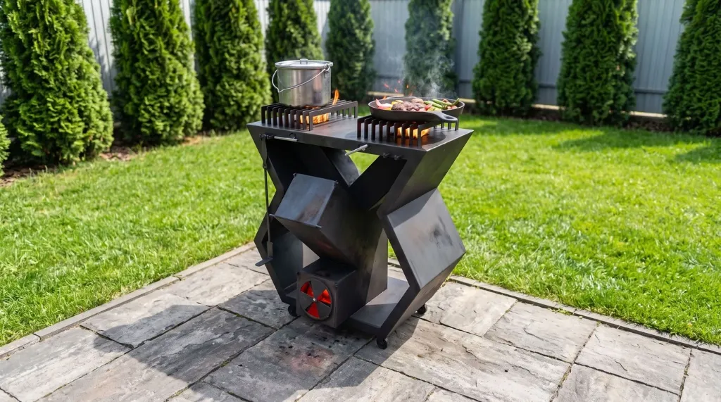 Modul Sobă Rachetă – 2 Focare – Bucătărie Outdoor