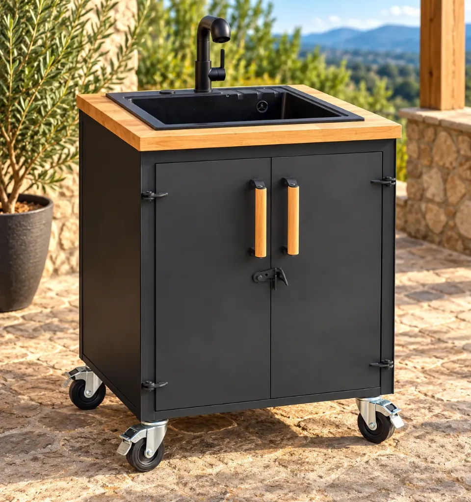 Modul LINEA cu chiuvetă și blat din lemn – Bucătărie de exterior, 60 cm