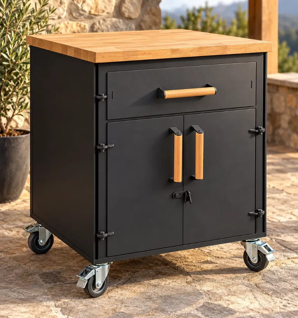 Dulap modular LINEA cu uși, sertar și blat din lemn – 60 cm