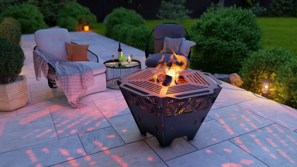 Garden Fire Pit with Removable Grill, Diameter 80 cm, Leaf Model - 3mm steel