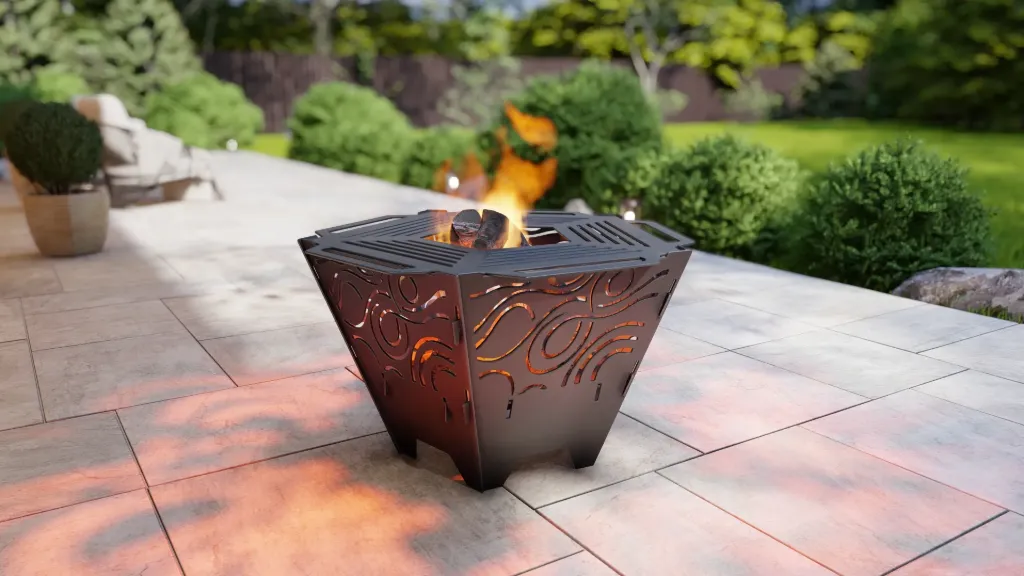 Garden Fire Pit with Removable Grill, Diameter 80 cm, Geometric Lines Model - 3mm steel